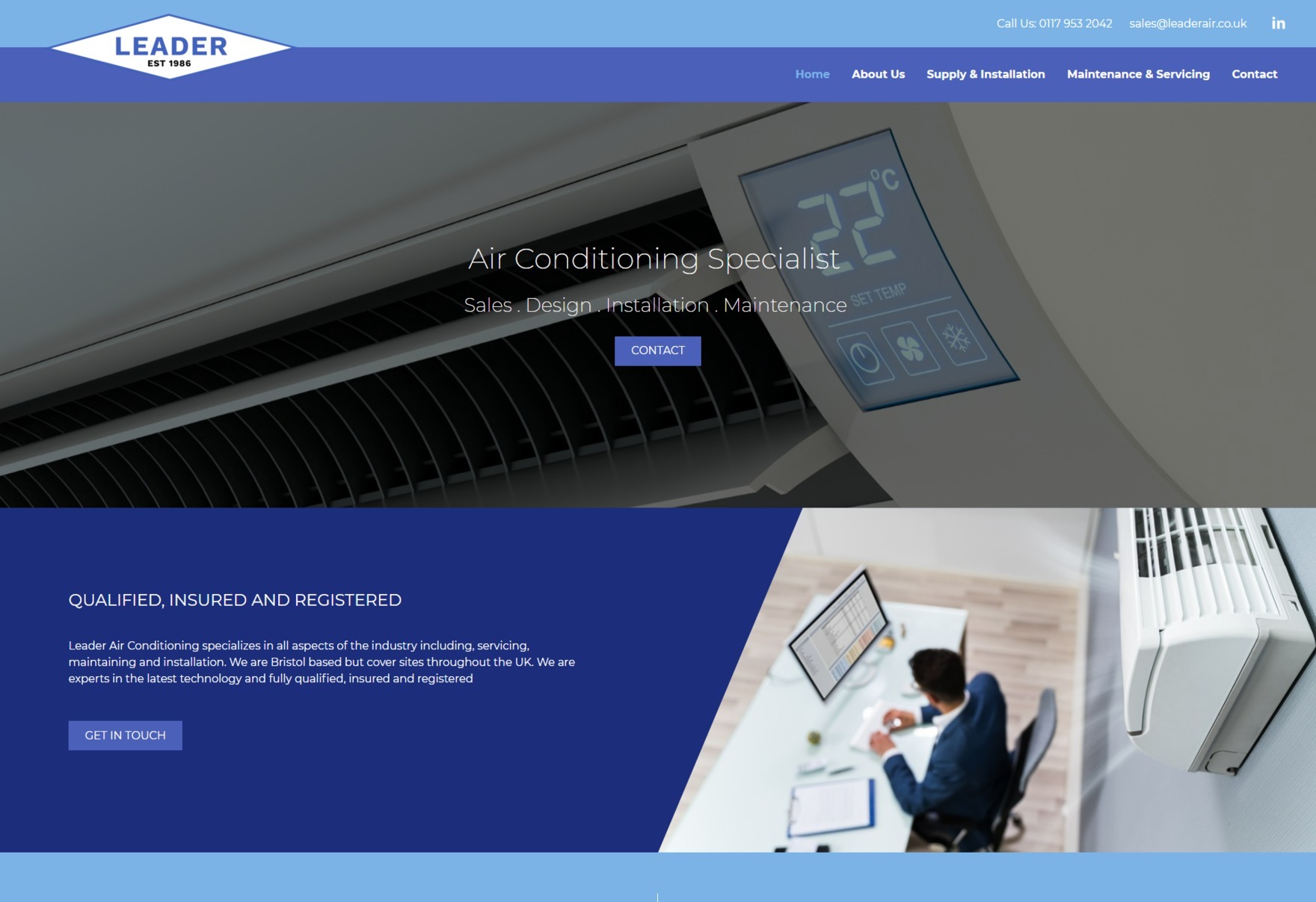 Leader Air's website shown on a desktop computer