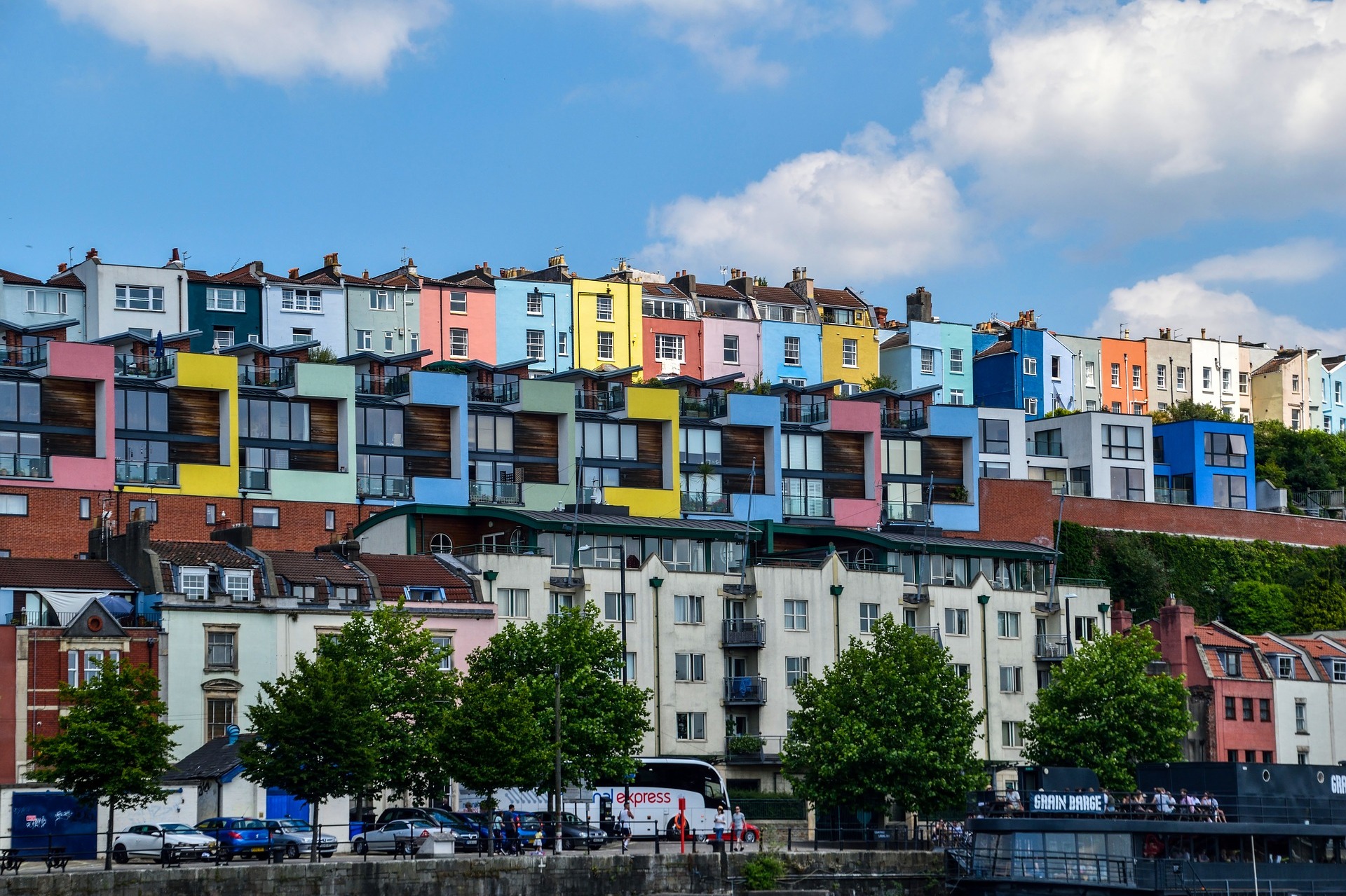 A row of colourful houses in Bristol